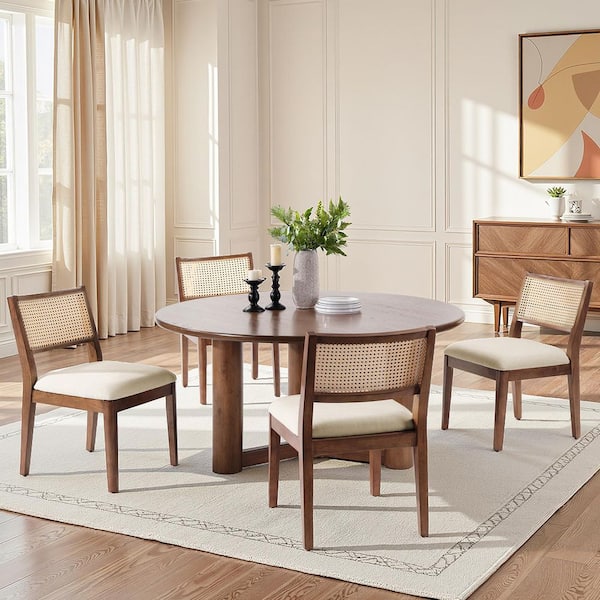 Gervasio Walnut Coastal Polyester Dining Chairs Set of 4