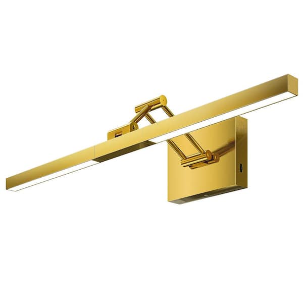 24 in. 1-Light Brushed Gold Bathroom 3CCT Modern LED Vanity Light Fixture with 360° Rotatable Head and Swing Arm