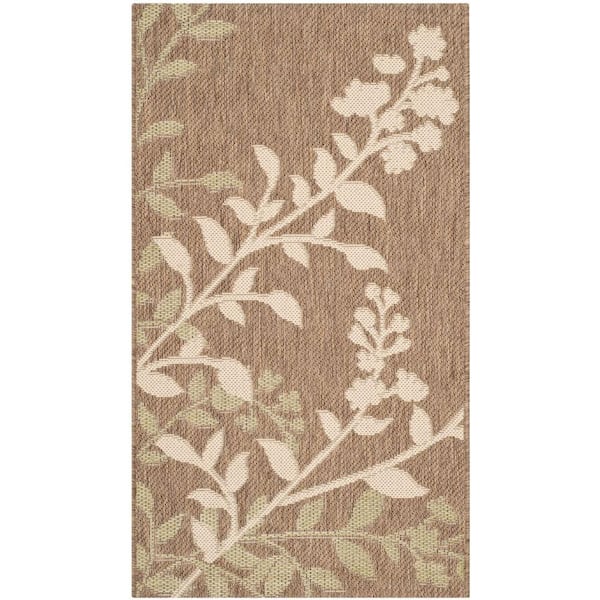 SAFAVIEH Courtyard Brown/Beige Doormat 2 ft. x 4 ft. Border Indoor/Outdoor Patio Area Rug