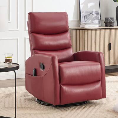 26 in. W Red Faux Leather Heat Massage Manual Recliner Chair with Rocker Swivel for Living Room