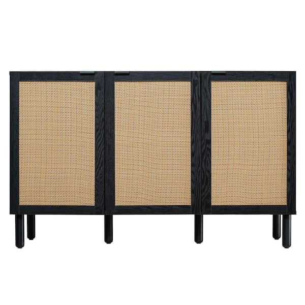 Sango Orre Black 3-Door Cabinet with Brown Rattan