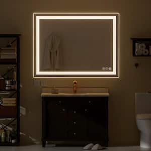 48 in. W x 36 in. H Rectangular Anti-Fog Frameless Mirror Poweroff Memory Function Wall Bathroom Vanity Mirror in Silver