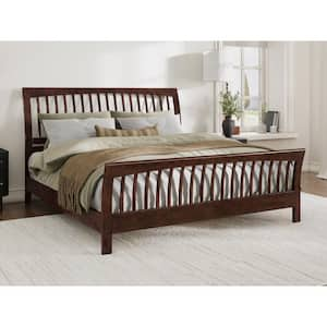 Orleans Walnut Brown Solid Wood Frame King Low Profile Sleigh Platform Bed with Matching Footboard