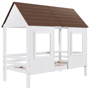 White Twin Size Low Loft Wood House Bed with Two Front Windows