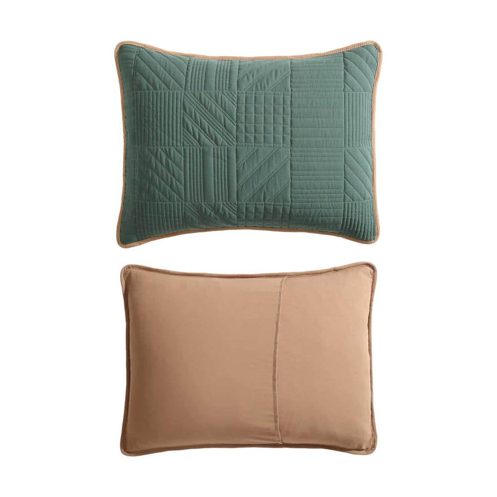 Full Reversible Brown and Green Microfiber Quilt Set