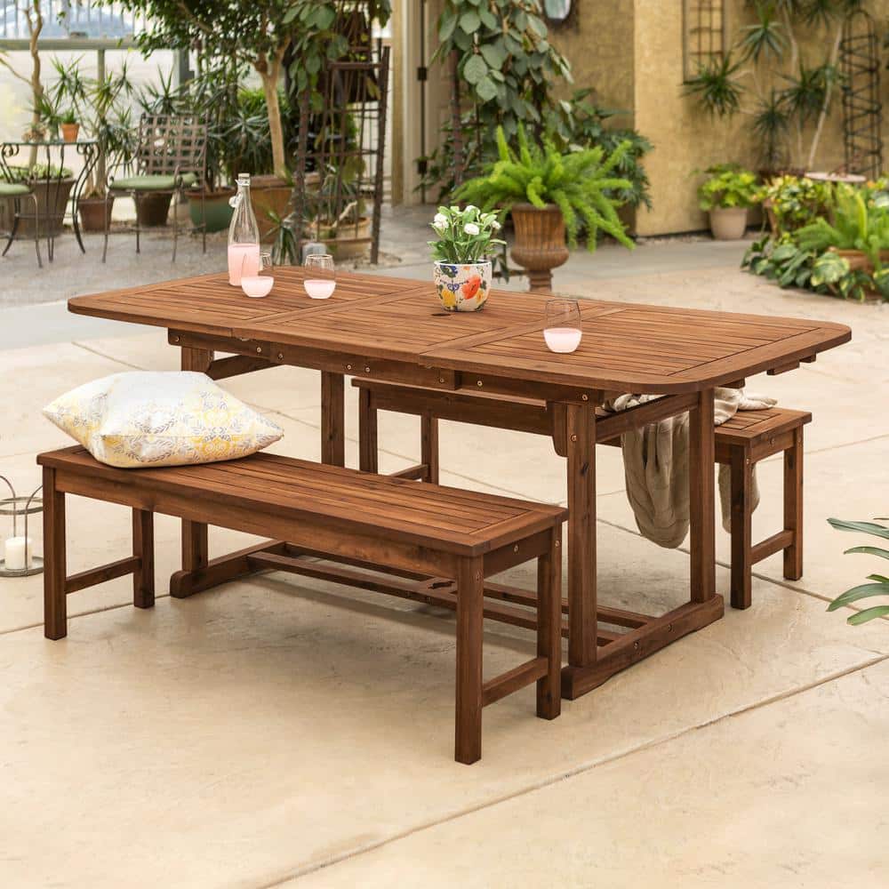 Brown Curved Acacia Wood Patio Dining Set for 4