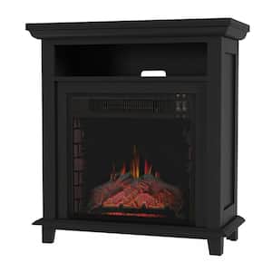 27 in. Black Woodgrain Entertainment Center Fits TV's up to 32 in. with Electric Fireplace Heater and LED Flames