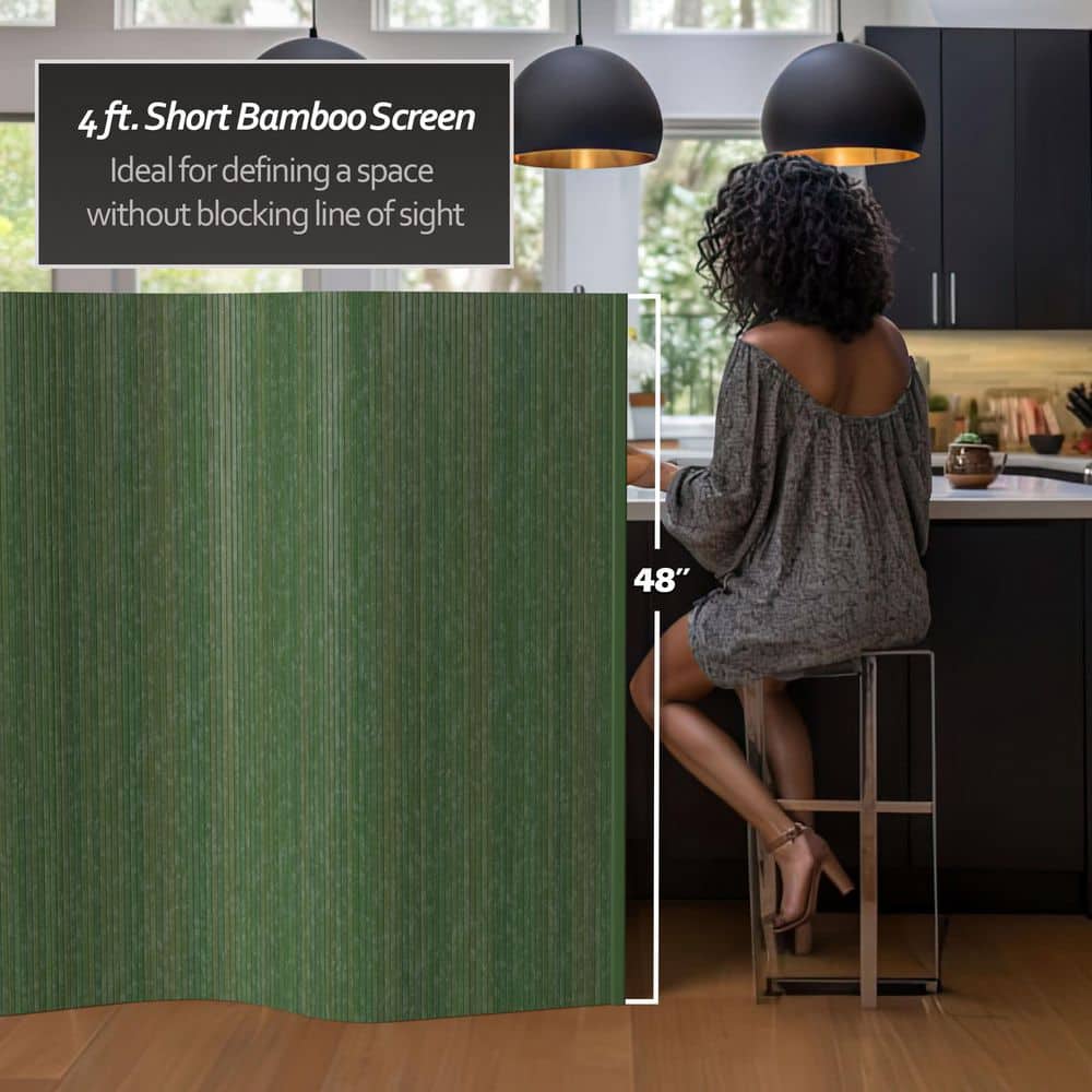 Sage Green Bamboo Wave Room Divider, 48" Height