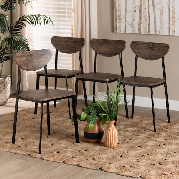 Baxton Studio Ornette Walnut Brown and Black Dining Chair Set of