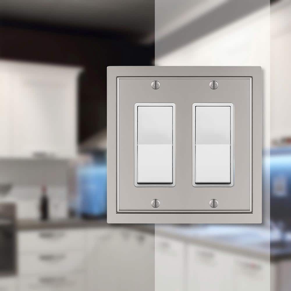 Satin Nickel Double Rocker 2-Gang Metal Wall Plate