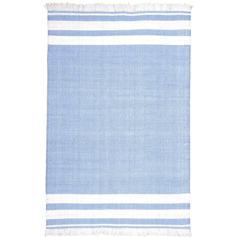 Asher Blue 9 ft. x 12 ft. Striped  Polyester Indoor/Outdoor Area Rug