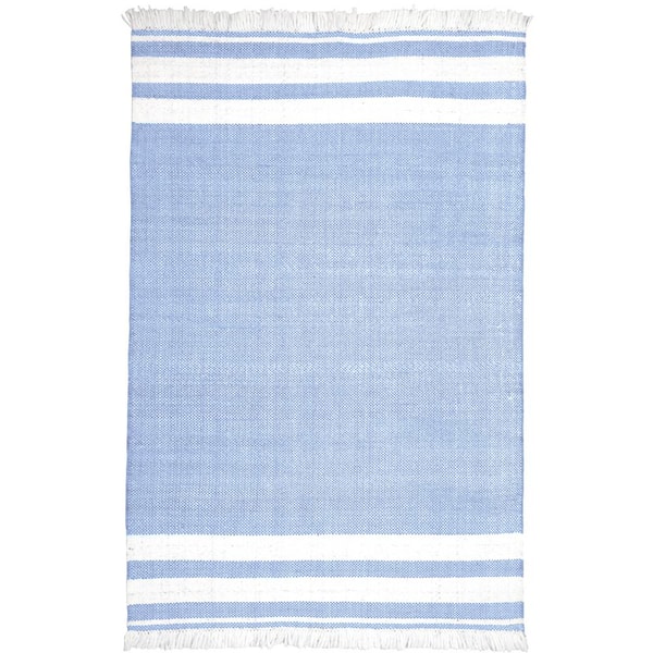 Asher Blue 9 ft. x 12 ft. Striped  Polyester Indoor/Outdoor Area Rug
