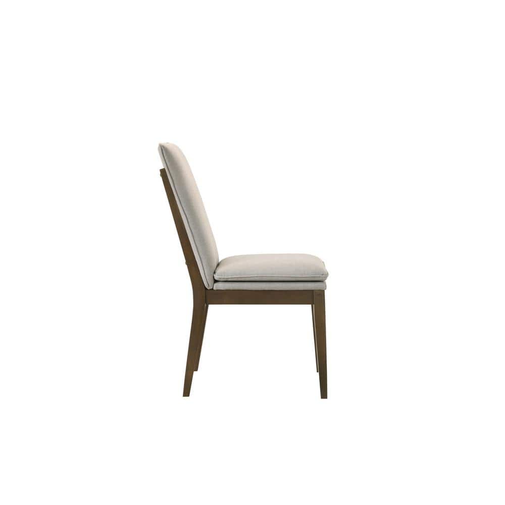 Walnut Wood Dining Table Set with Beige Upholstered Chairs, 7-Piece