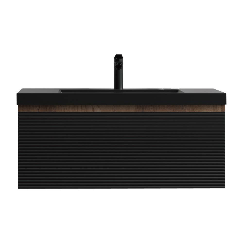 36 in. Single Ink Black Floating Vanity with Matte Black Resin Stone Top, 1-Drawer price history on PriceWatchPro