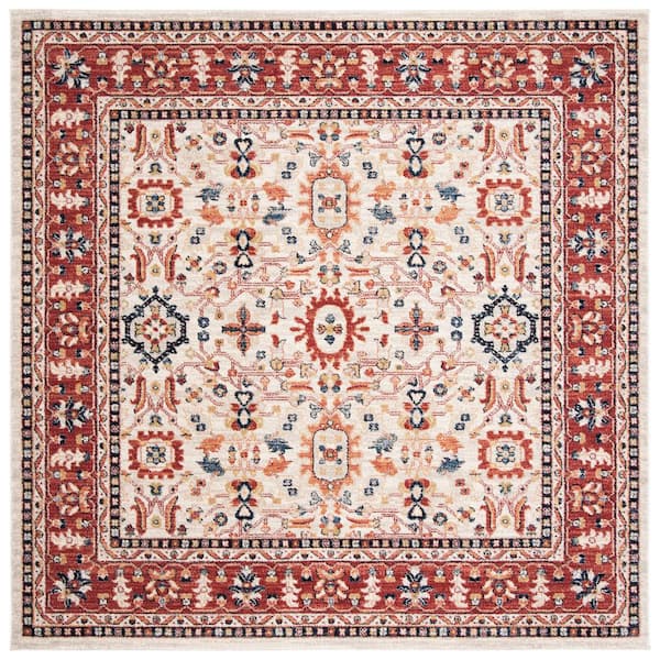 SAFAVIEH Charleston Ivory/Red 7 ft. x 7 ft. Square Border Area Rug