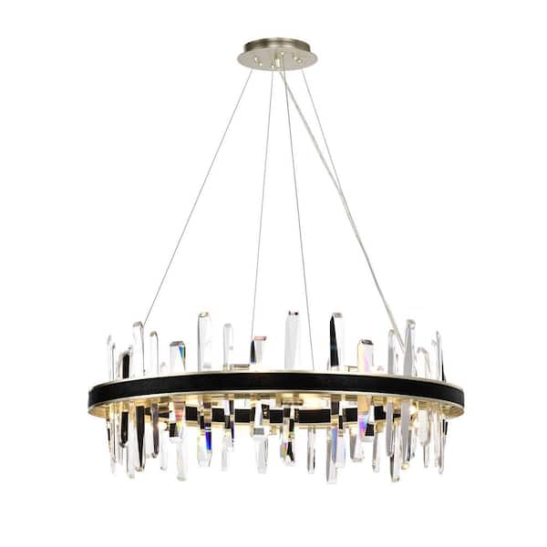 Bellaire 16-Light Champagne Silver and Black PU Leather Chandelier for Foyer, Living Room, Dining Room