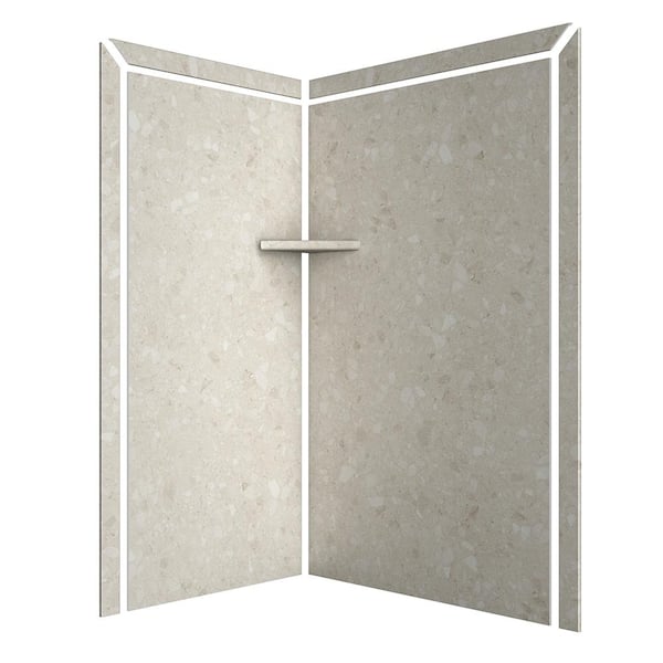 Elegance 36 in. x 48 in. x 80 in. 7-Piece Easy Up Adhesive Corner Shower Wall Surround in Calabria