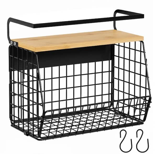 Magnetic White Metal Mount Shelf with Wood Lid for Fridge, Pantry, Kitchen Counter, Cabinet Storage Bin