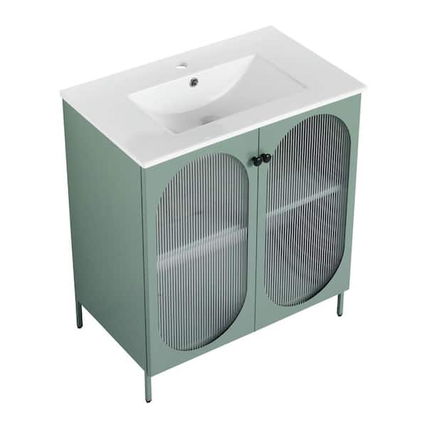 Boosicavelly 30.00 in. W x 18.30 in. D x 34.25 in. H Single Sink Freestanding Bath Vanity in Mint Green with White Ceramic Top