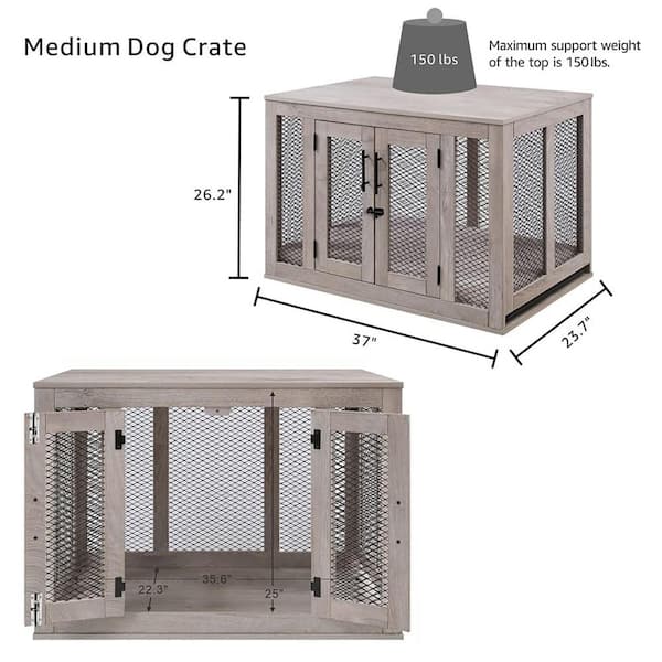 HomLux 41 in. L x 24 in. W x 36 in. H Furniture Style Dog Crate w/360-Degree Swivel & Height Adjustable Eating Rack and Dog Pad