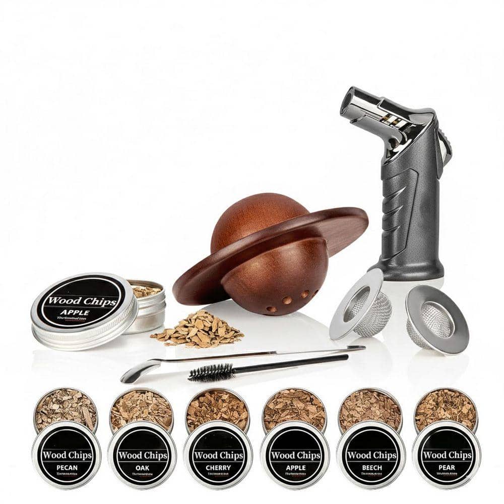 Lynzavix Brown Wood Whiskey Smoker Kit Cocktail Infuser Kit with