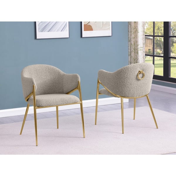 Best Quality Furniture Von Grey Boucle Fabric Side Chair (Set of 2) With Gold Chrome Legs