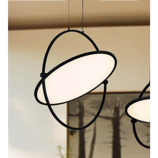 Studio 23 29-Watt 1-Light Black Shaded Integrated LED Pendant Light with White Acrylic Shade