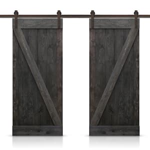 Z Bar 48 in. x 84 in. Pre-Assembled Charcoal Black Stained Wood Interior Double Sliding Barn Door with Hardware Kit