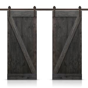 Z Bar 76 in. x 84 in. Pre-Assembled Charcoal Black Stained Wood Interior Double Sliding Barn Door with Hardware Kit