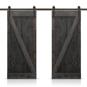 84 in. x 84 in. Z Bar Series Charcoal Black Stained Solid Pine Wood Interior Double Sliding Barn Door with Hardware Kit