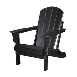 Antique Black Folding Adirondack Chair, Ergonomic HDPE All-Weather Relaxing Chair (Set of 1)