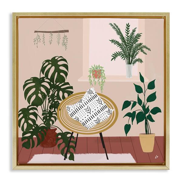 Stupell Industries Plant Filled Boho Space by Lydia Orange Gold Floater Frame Home Graphic Art Print 25 in. x 25 in.