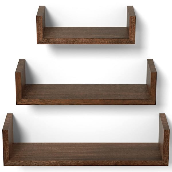 16.7 in.W x 4.7 in.D Floating Shelves Wall Mounted, Solid Wood Wall Shelves Set of 3,Decorative Wall Shelf,Dark Brown