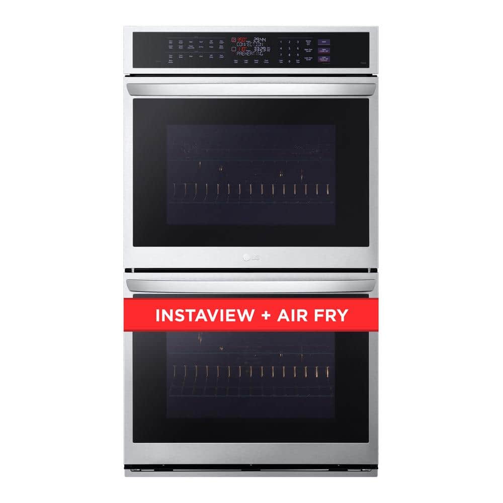9.4 cu. ft. Smart Double Wall Oven with True Convection InstaView Air Fry Steam Sous Vide PrintProof in Stainless Steel