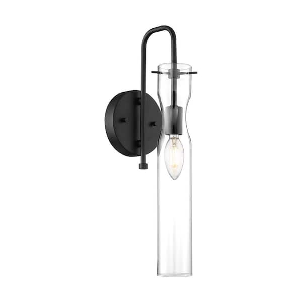 SATCO Spyglass 4.75 in. 1-Light Black Wall Sconce with Clear Glass Shade