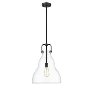 Haverhill 1-Light Matte Black Shaded Pendant Light with Clear Glass Shade