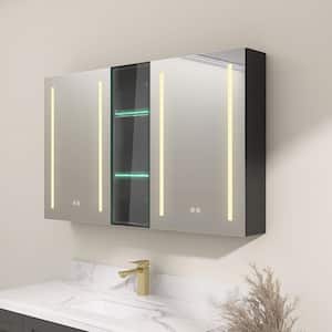 50 in. W x 30 in. H Black Rectangular Aluminum Wall Mount Tri-View Defogger Bathroom LED Medicine Cabinet Mirror