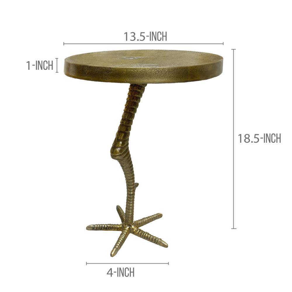 Antique Brass Round Metal Side Table with Bird Leg Base