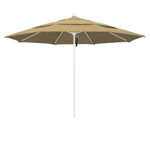 11 ft. White Aluminum Commercial Market Patio Umbrella with Fiberglass Ribs and Pulley Lift in Champagne Olefin