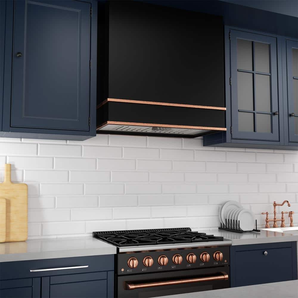 30'' Black and Copper Stainless Steel Wall Mounted Range Hood