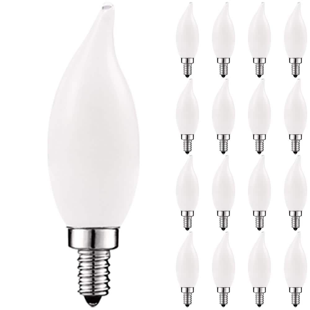 LUXRITE 40-Watt Equivalent CA11 Dimmable LED Light Bulbs Flame Tip Glass 2700K Warm White (16-Pack) LR21553-16PK - The Home Depot