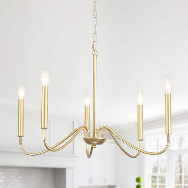 ZJVAIVE 5-Light Gold Candle Design Hanging Linear Chandelier Lighting for Kitchen Island