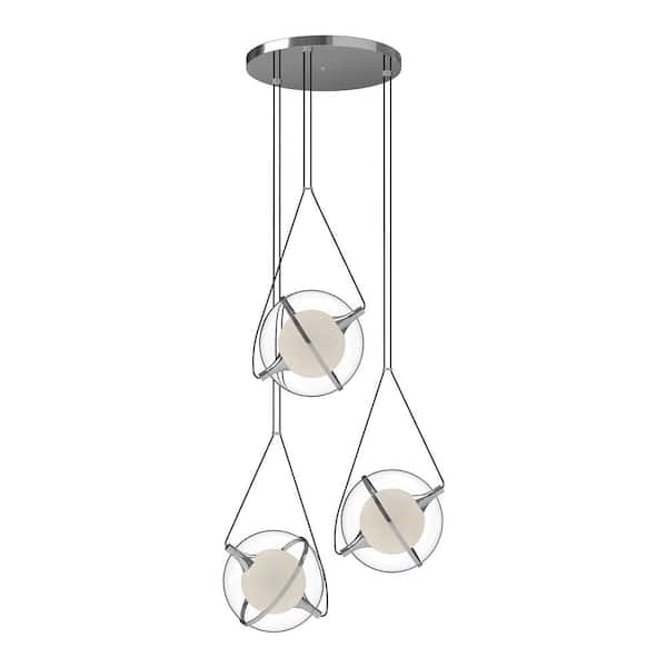 KUZCO Aries 28 in. 3-Light 37-Watt Chrome Integrated LED Chandelier
