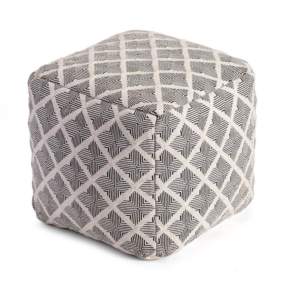 Carondelet Handcrafted Pouf in Black/Ivory - 21" Square
