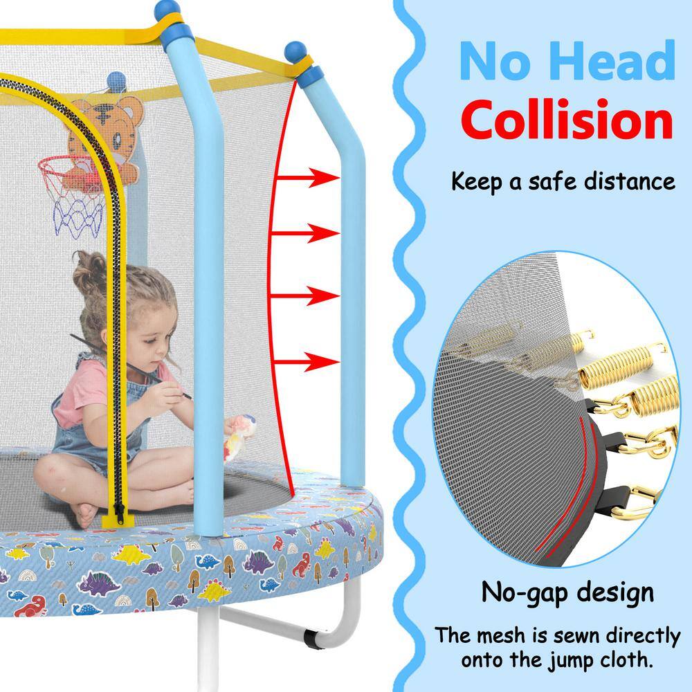 55'' Blue Round Kids' Trampoline with Enclosure Net
