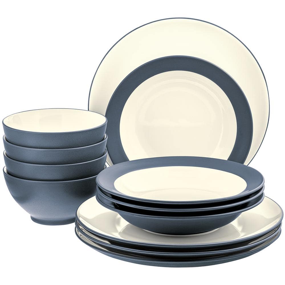 Noritake Colorwave Blue Stoneware 12-Piece Coupe Set, Service For 4 ...