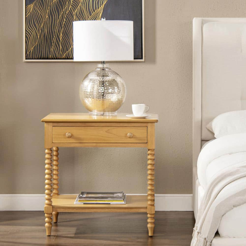 Easton 28" Natural Brown Wood 1-Drawer Side Table with Shelf