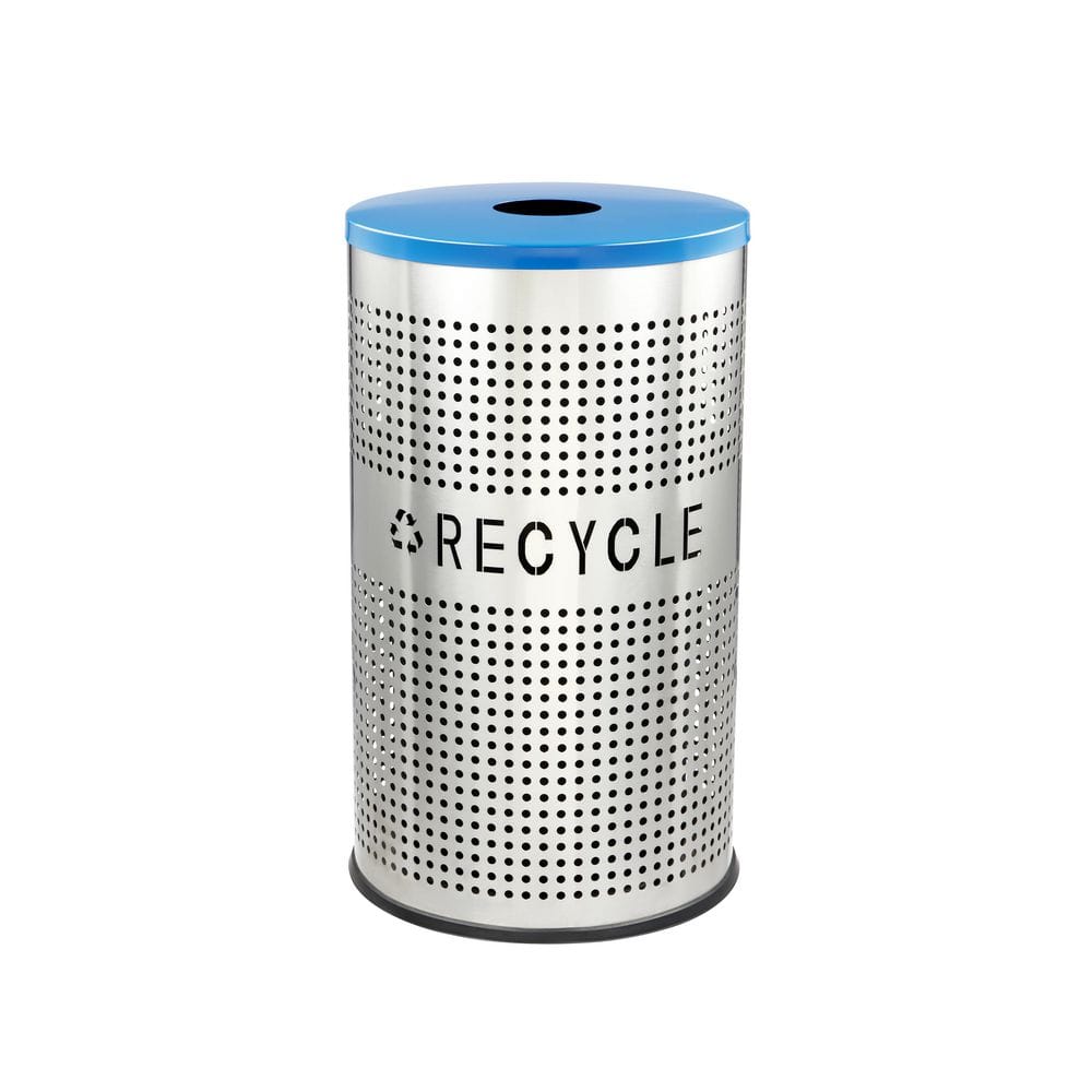26 gal. Recycling Perforated Stainless Steel Commercial Trash Can with Blue