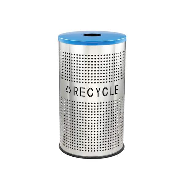 26 gal. Recycling Perforated Stainless Steel Commercial Trash Can with Blue Lid and Liner