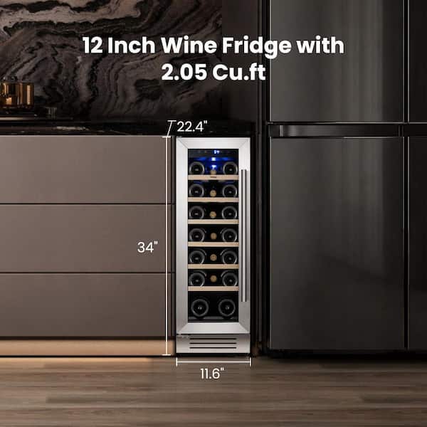 12 in. Single Zone Built-in/Freestanding 20 Bottle Wine Cooler with Adjustable Shelves in Stainless Steel (Left-Hinged)